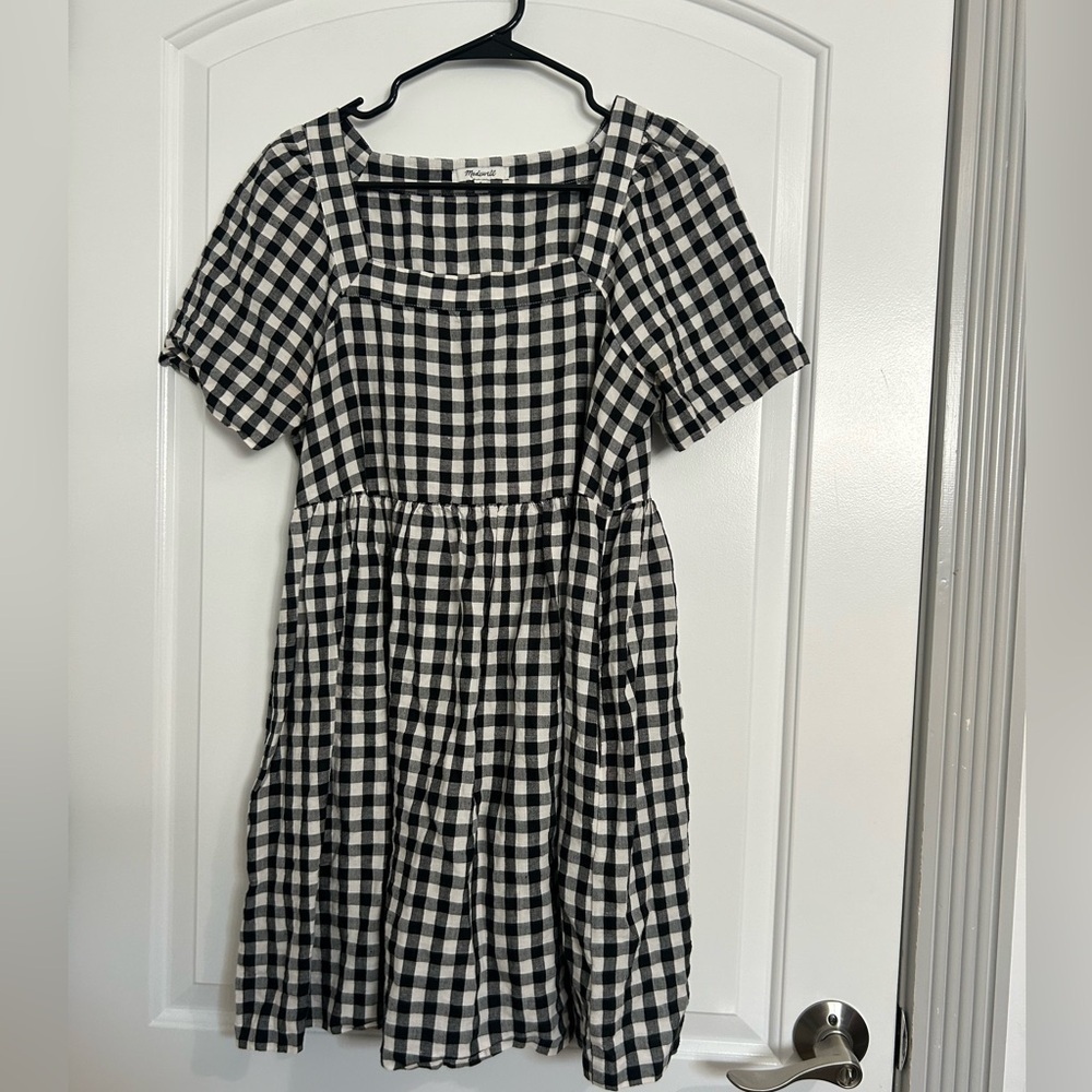 Madewell Women Linen Blend Allie Mini Dress in Gingham Check size small preppy - Picture 2 of 15